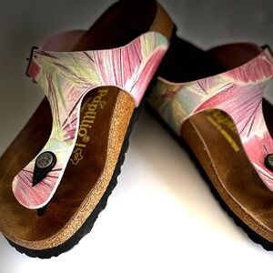 Birkenstock Papillio Pink and Green Sandals Print with Cork Footbed Sandals 37EU